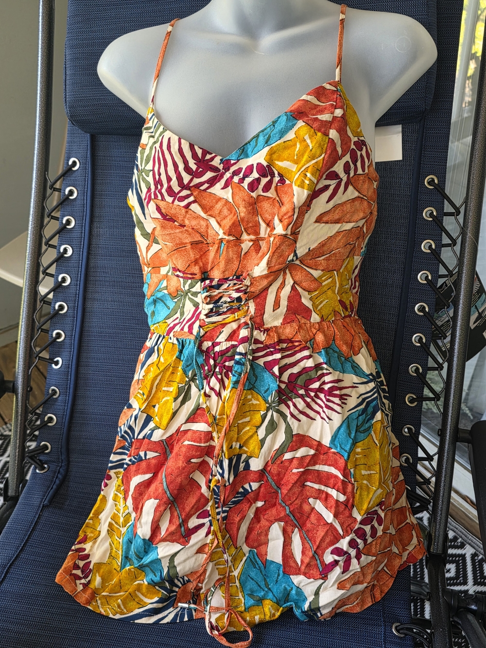 Forever 21 Multicolor Tropical Leaf Print Spaghetti-Strap Romper